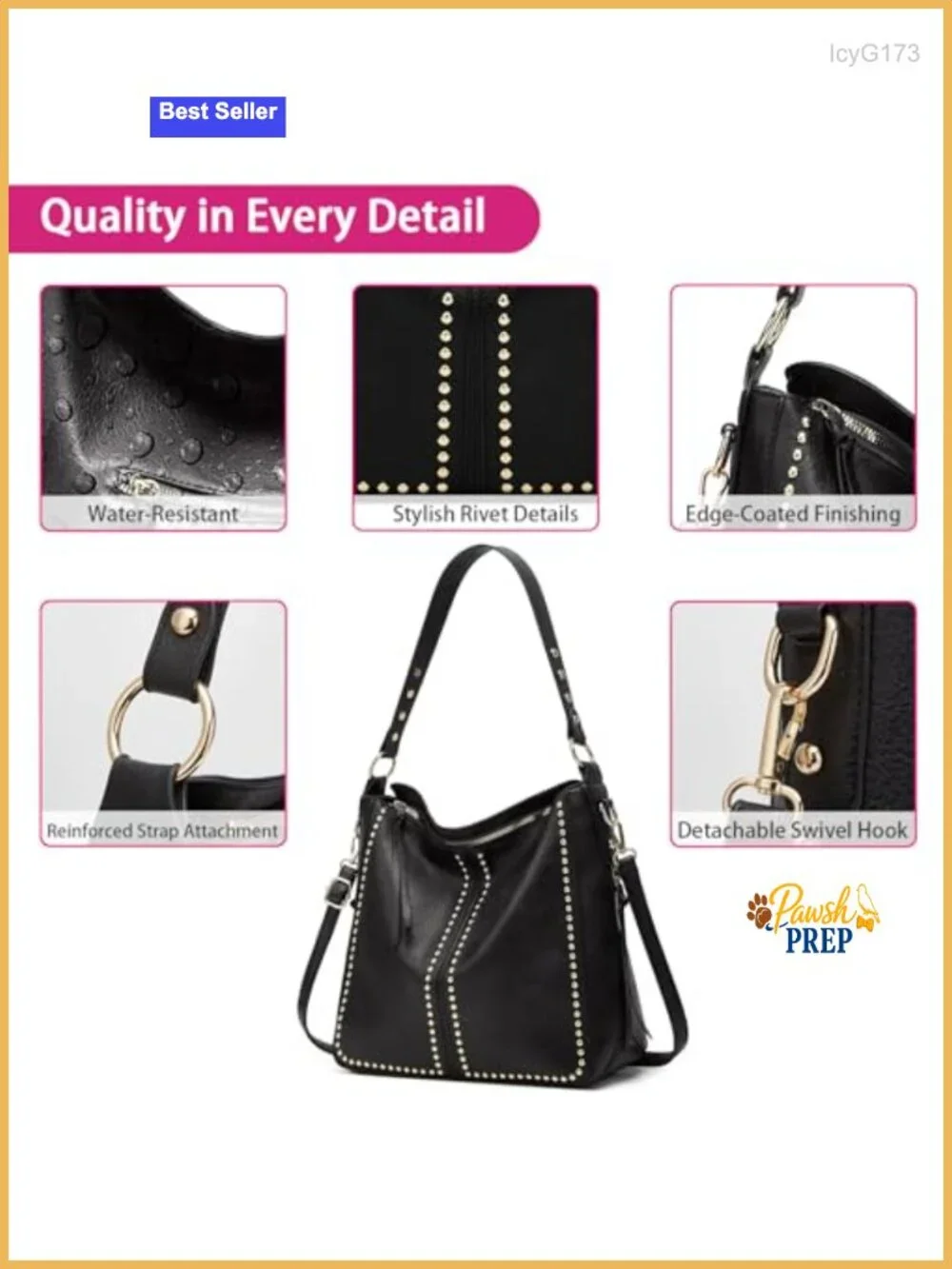 Studded Hobo Purse & Wallet Set Women Shoulder Bag Faux Leather